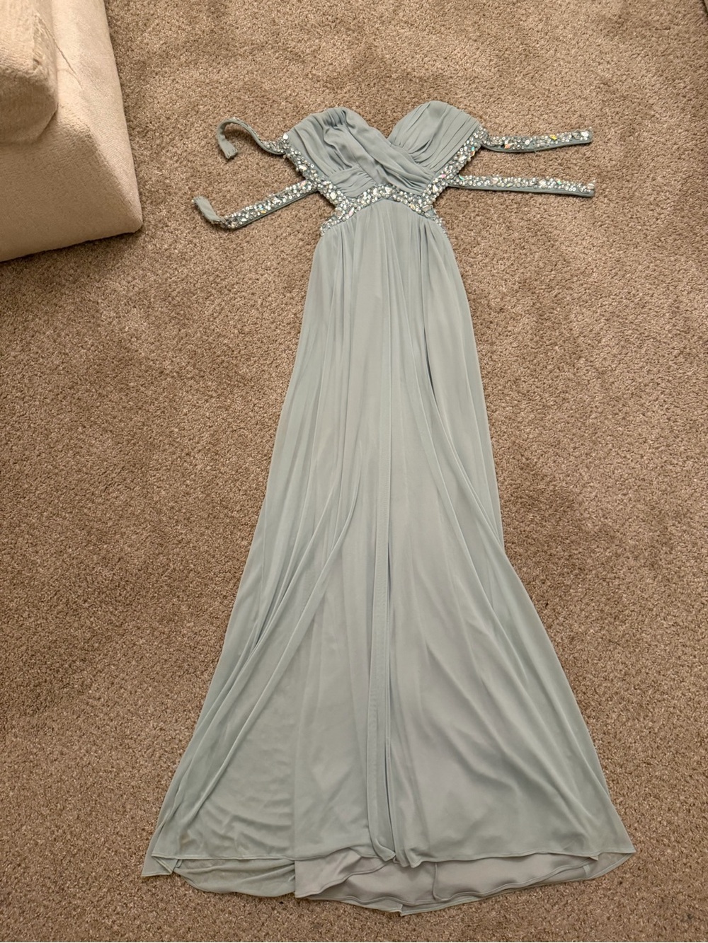 City Triangles Sage Green Strapless Beaded Evening Gown